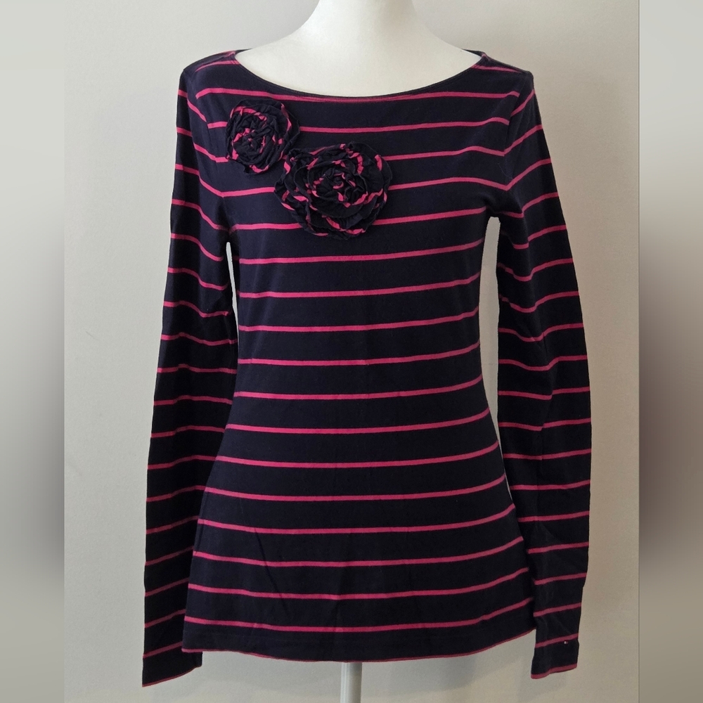 Tommy Hilfiger Navy and Pink Graphic Stripe Tee